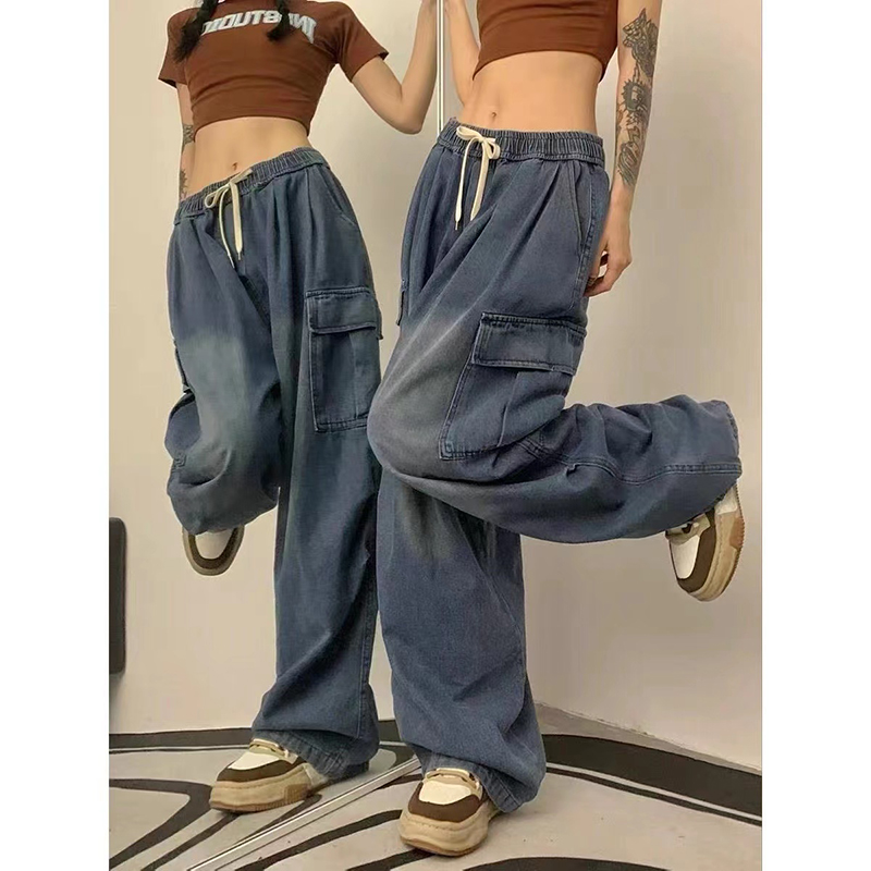 Custom OEM Manufacturer Vintage Pockets High Waist Streetwear Baggy Casual Ladies Long Parachute Cargo Pant for Women Trousers