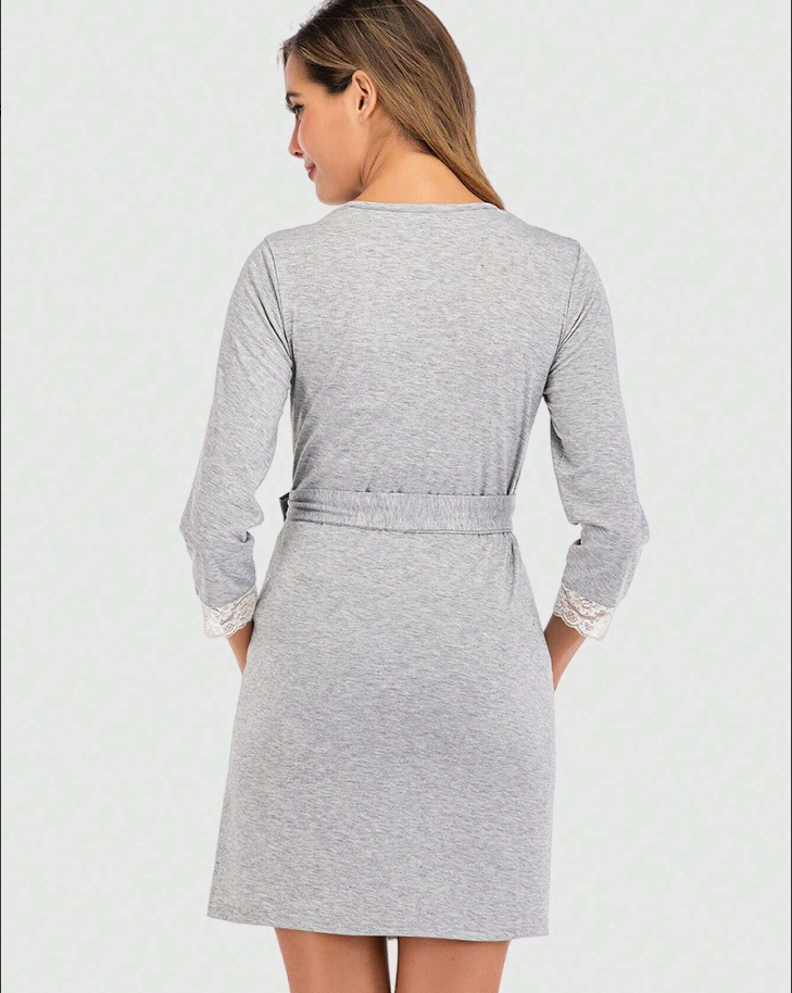 Maternity Robes Dress Clothes Pregnant Women One-Piece Lace Robe Patchwork Fashionable Pajamas With Waistband Maternity Dresses