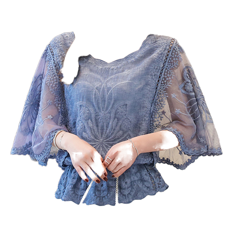 Women Autumn Blouses Cotton Bamboo Fiber Knitted Floral Plain Dyed Half Sleeve Office Lady Simple Eco-Friendly Shirt Tops 6866