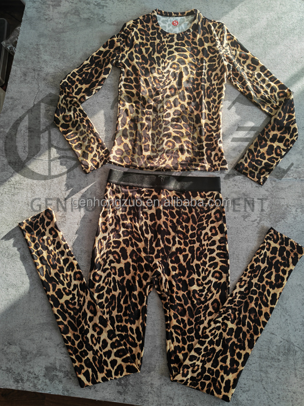 Y2K Women's Custom Logo Cheetah Print Embroidered Short Sleeve Flared Pants Two-Piece Loungewear Set Leopard Clothing