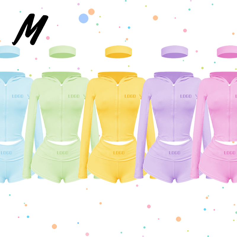 2026 Custom logo Women Cotton Crop Top Jacket and Shorts 2 Piece Set Women's Spring Loungewear Set Outfits