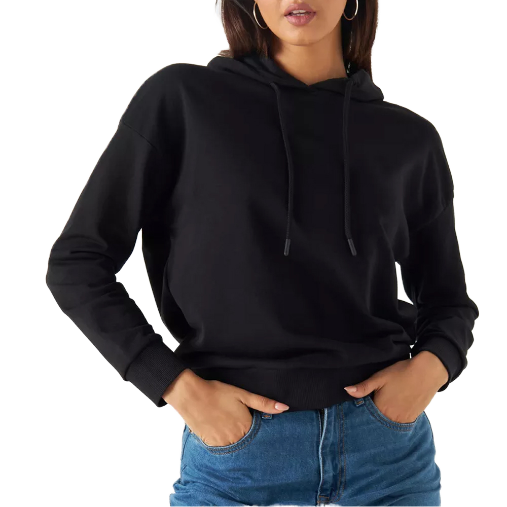 Winter Casual 100% Cotton Knitted 300g Anti-shrink High Quality Hooded Women's Hoodies Front Logo Side Pocket Cheap Price