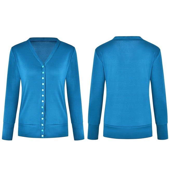 Women's V-Neck Button Down Knitwear Long Sleeve Soft Basic Knit Snap Women Cardigan Sweater A396