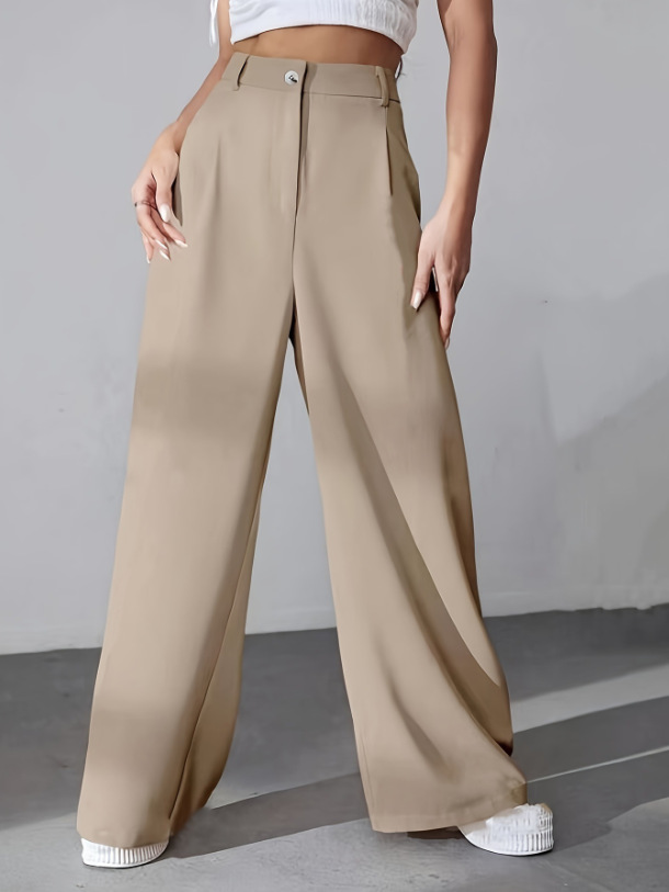 Women's Autumn Solid Color Polyester Spandex High Waist Full Length Straight-Leg Casual Pants
