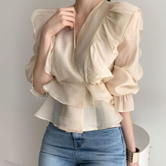 Women's 2024 Spring Turtleneck Casual Blouse/Top Embroidery Long Sleeve Vintage Design Front Logo Breathable Anti-shrink Satin