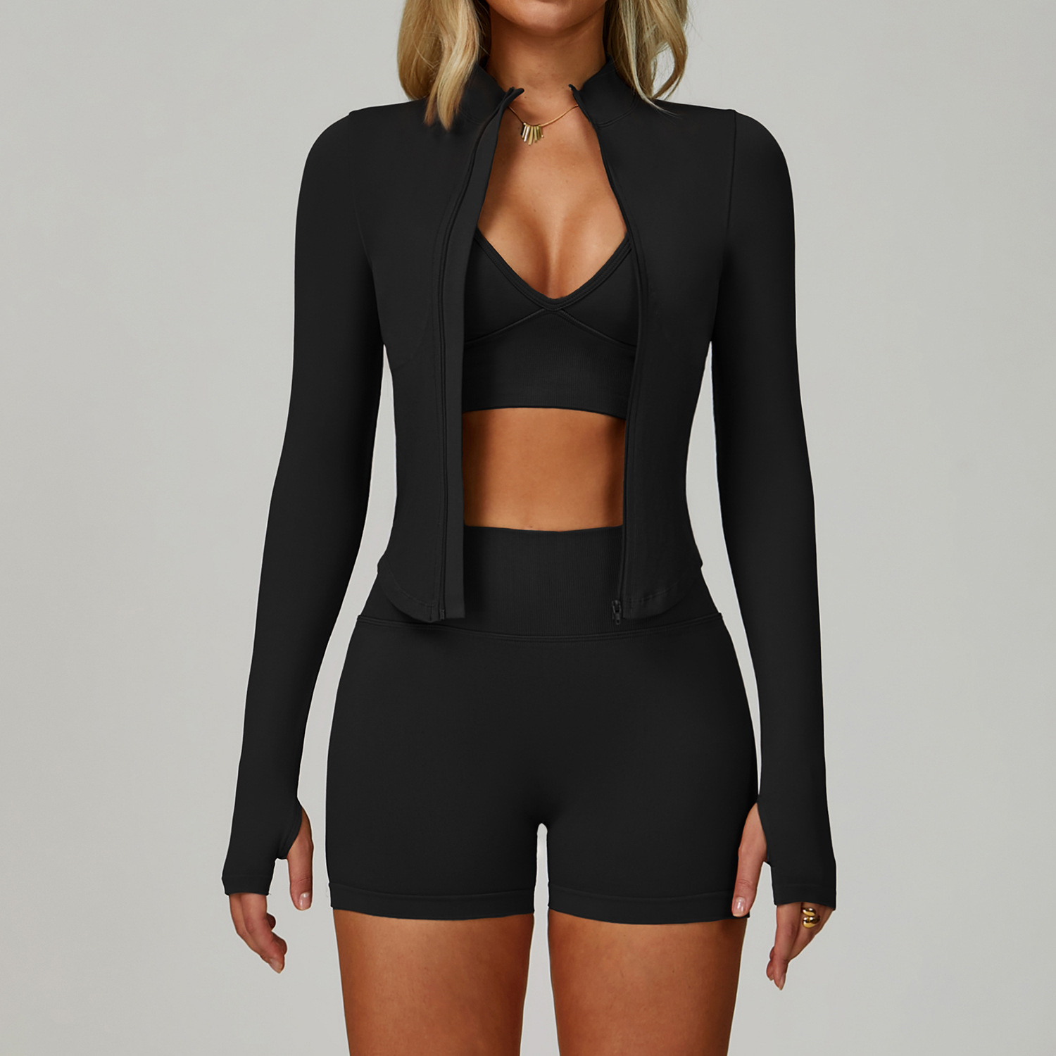 Wholesale Sportswear Active Wear Jacket Plus Size Seamless Gym Clothes Workout Yoga Leggings and Bra Sets for Womens Clothing
