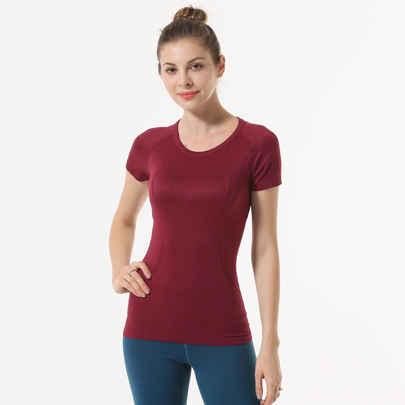 Summer Yoga Clothing Women's T Shirts Top Sexy Quick-Dry Gym Sports Tshirts Exercise Running Crew Neck Short Sleeve T-shirts