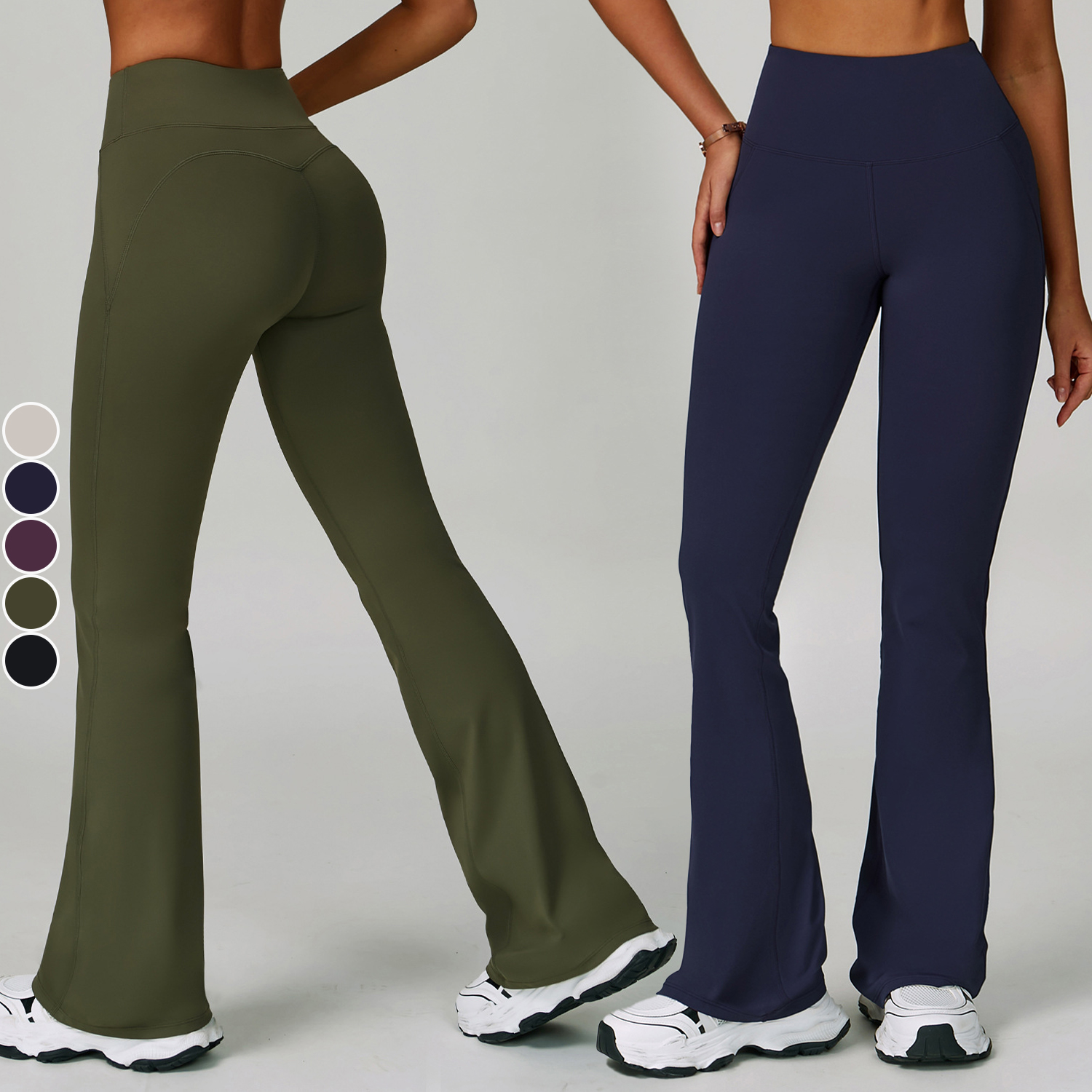 Women's High-Waisted Wide-Leg Flared Sports Pants with Push-Up Feature Solid Pattern Elastic Waist Closure Casual Running