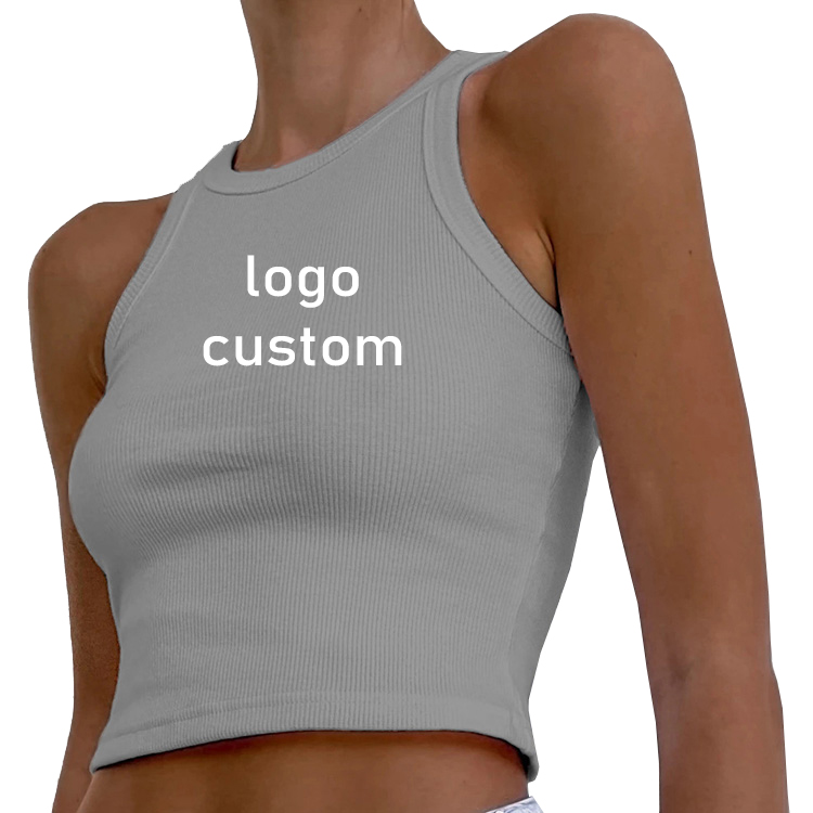 New Design Women Solid Color Ribbed Crop Top Custom Logo Ladies Sleeveless Sexy Crop Tank Top