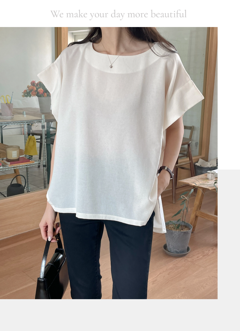 ELEGANT Relaxed Boxy Fit Women's Summer Blouse with Short Sleeve One-Shoulder Plain Dyed Polyester/Cotton Material Made in Korea
