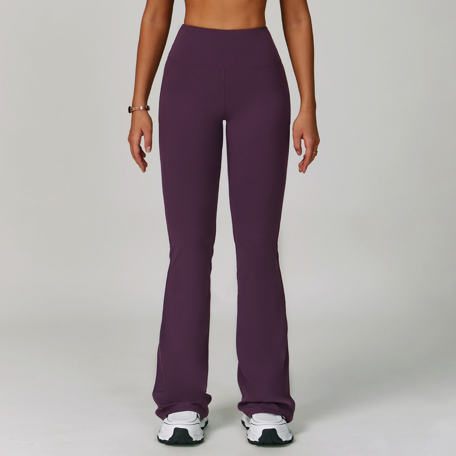 Women's High-Waisted Wide-Leg Flared Sports Pants with Push-Up Feature Solid Pattern Elastic Waist Closure Casual Running