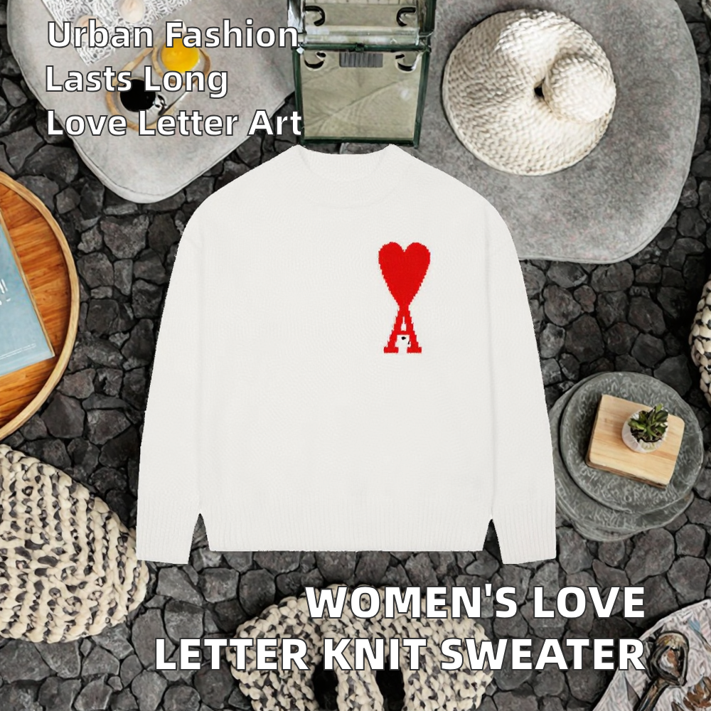 Women's Winter Pullover Sweater Knitted with Love Letter Pattern Streetwear Style with Front Logo