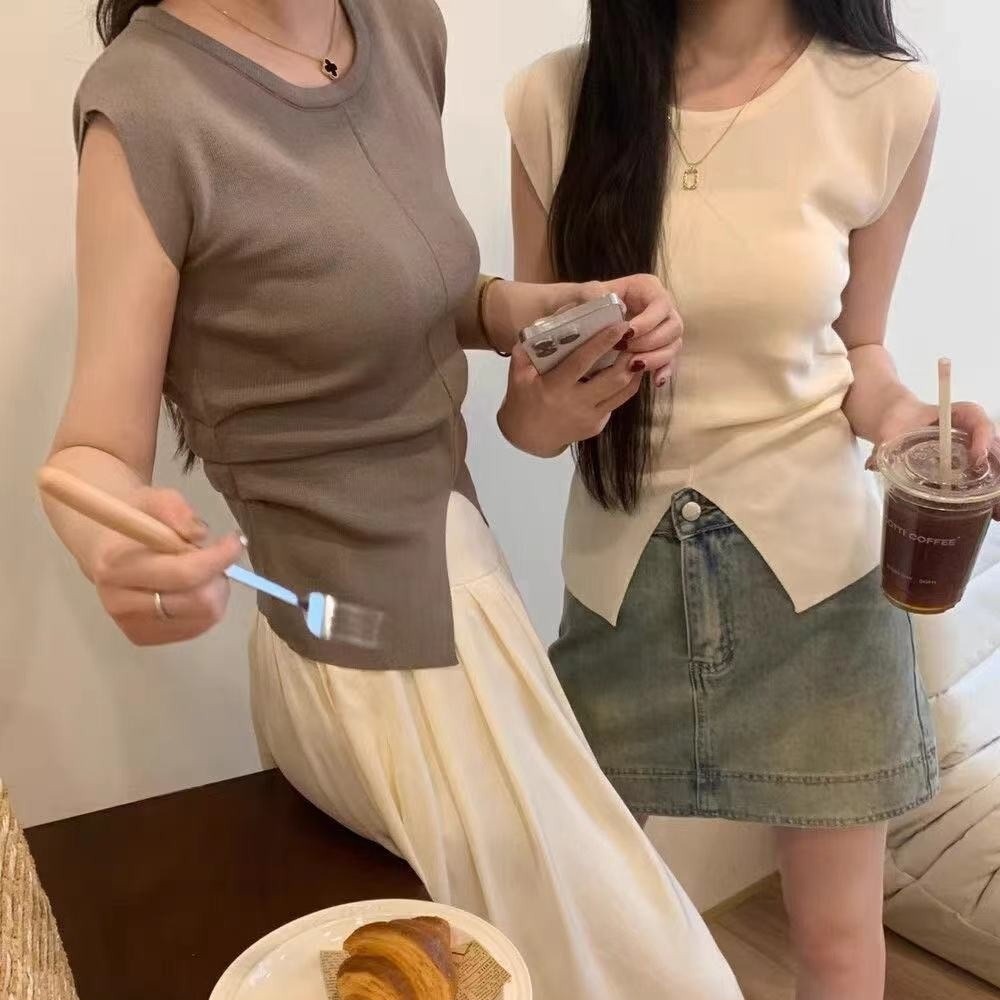 Wholesale Women's Casual Sexy Slit Top Sleeveless T-shirt Korean Version Knitted Top