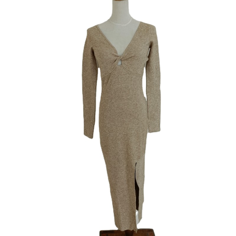 New Summer Autumn Women's Dress Elegant Dress Casual Wear Dress Deep V-neck Custom Knitted for Women
