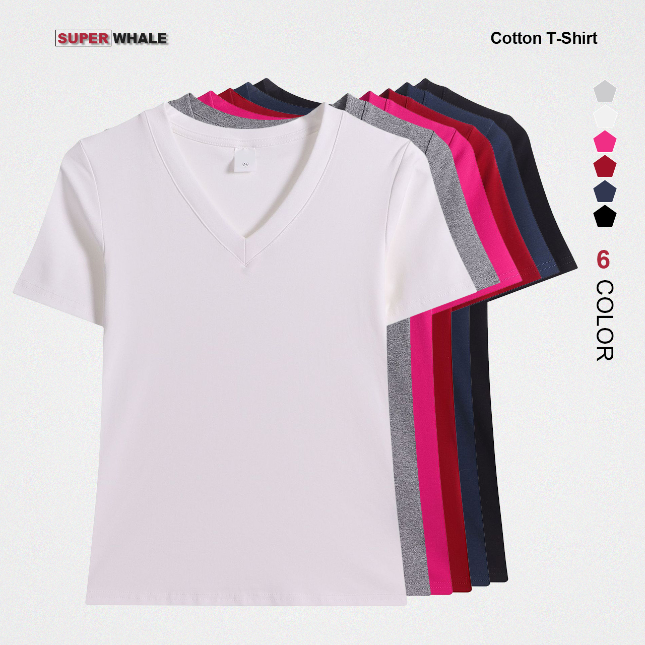 Custom Women Summer V-neck Short Sleeve T-shirt Fashion Lady Tops Knitwear Solid Color Casual T-shirt