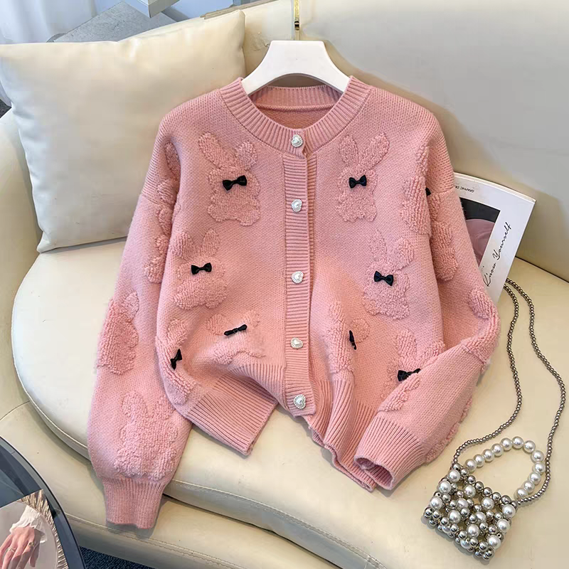 New Spring/Autumn Female Jacquard Knitted Cardigan Outerwear Casual Single-Breasted Thin Sweater With Long Bow Winter Length