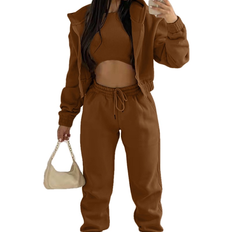2025 Women 2-Piece Tracksuit Set Custom Zip-Up Cropped Hoodie And Jogger Vintage Quick Dry Casual Sportswear Blank Outfit