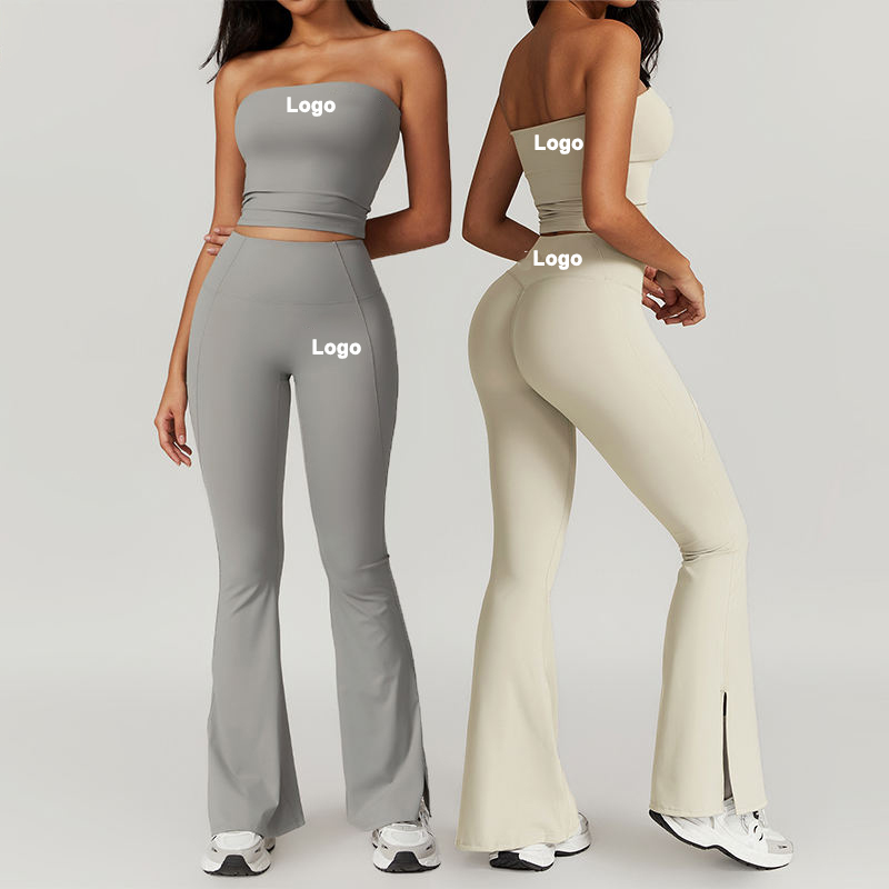 Custom High Quality Women's Activewear, Breathable Sports Bra &amp; Flared Pants 2 Piece Yoga Set, Gym Fitness Workout Suit