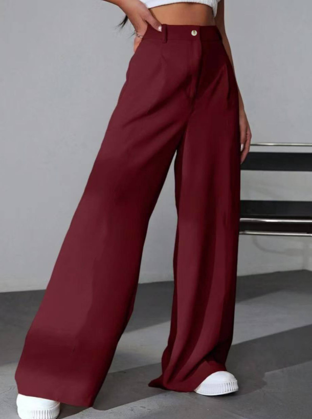 Women's Autumn Solid Color Polyester Spandex High Waist Full Length Straight-Leg Casual Pants