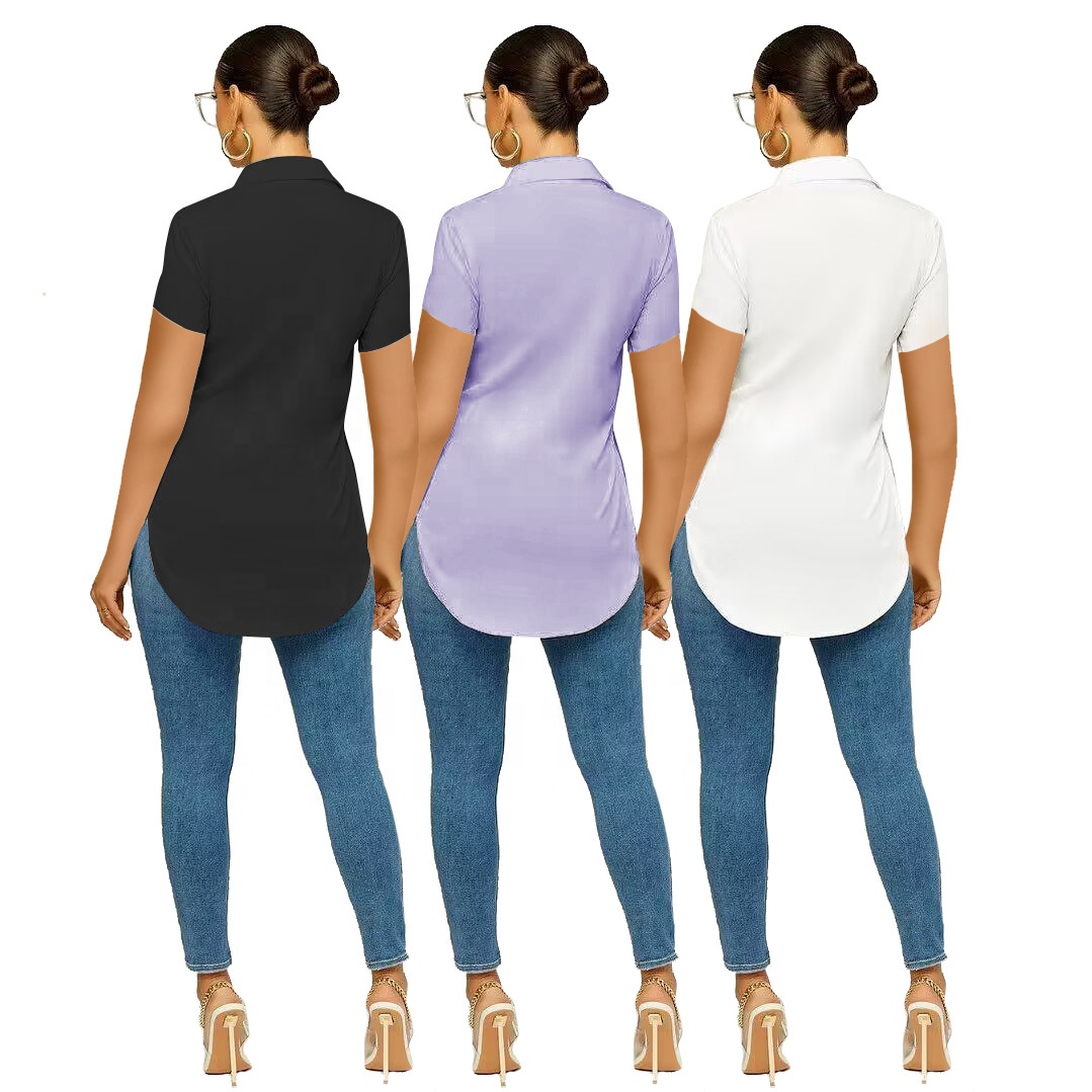 Women Casual Short Sleeve Shirt Fashion Slit Long Shirt Women Clothing 2023