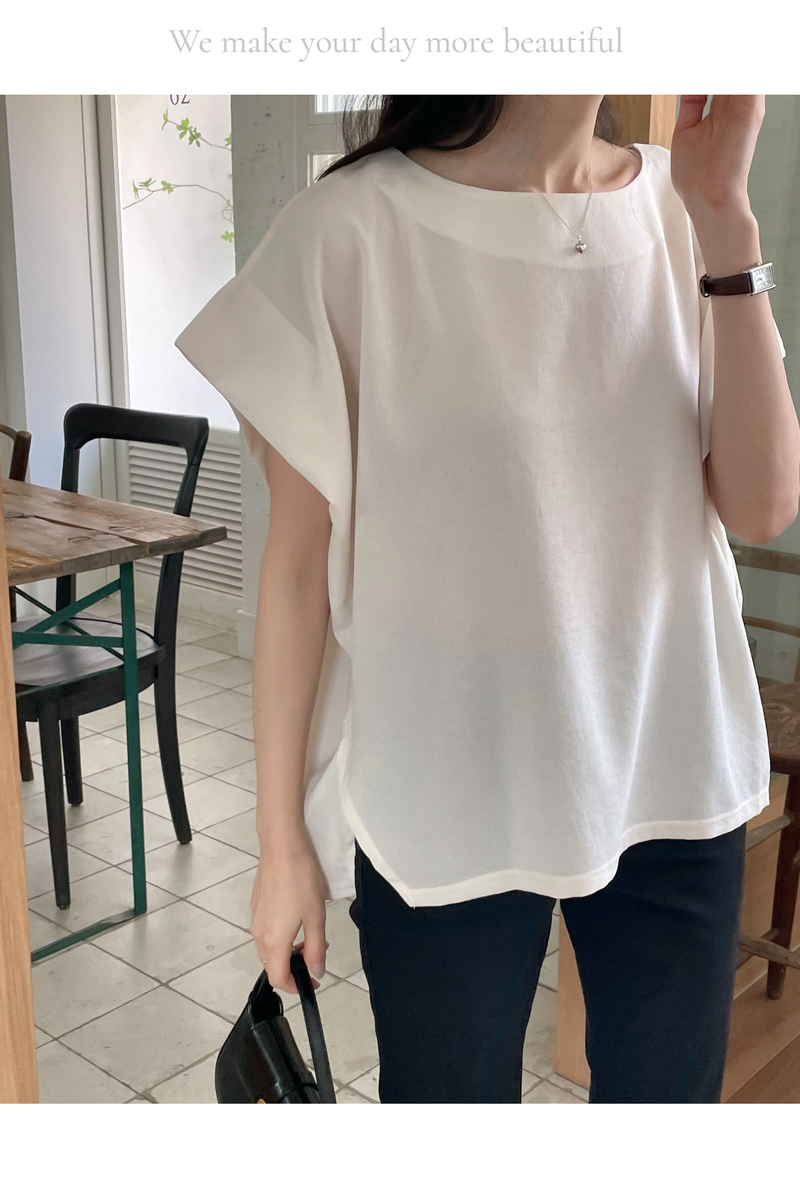 ELEGANT Relaxed Boxy Fit Women's Summer Blouse with Short Sleeve One-Shoulder Plain Dyed Polyester/Cotton Material Made in Korea