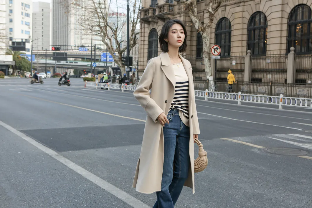 Women Wool Polyester Coat Fabric Women's Trench Coats