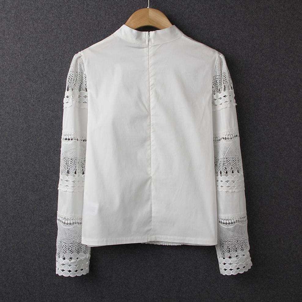 TKAN729 Custom Women's Slim Long-Sleeve Blouses with Lace Hook Flower Hollow White Shirt Decorated Sequins Embroidery Feathers
