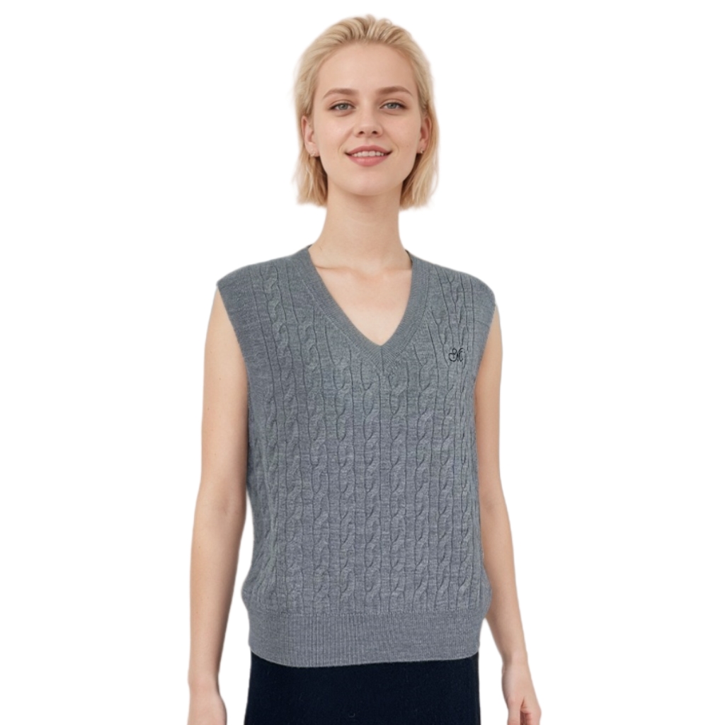 Women's Casual Winter 100% Wool Sleeveless Vest Sweater Embroidery Decoration V-Neck Breathable Knitwear Computer Knitted