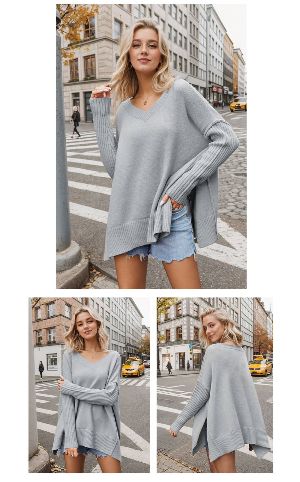 New Arrival Women's V-neck Big Size Fashion Knit Sweater Sexy Pullover Sweater