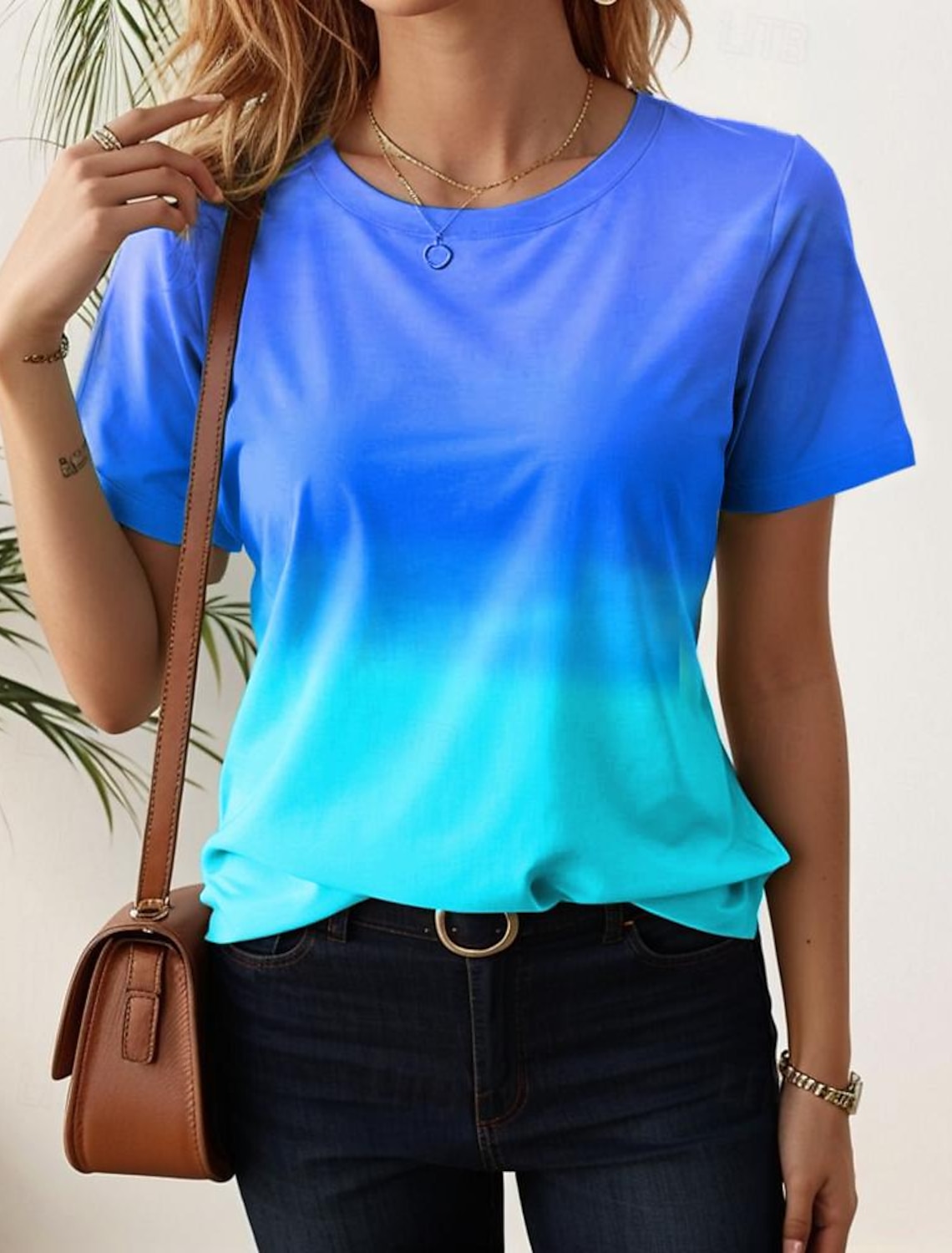 Women's 3D Gradient Print Short Sleeve Short Casual Street Summer Oversized T-Shirts Fashion Y2k Clothing Tops