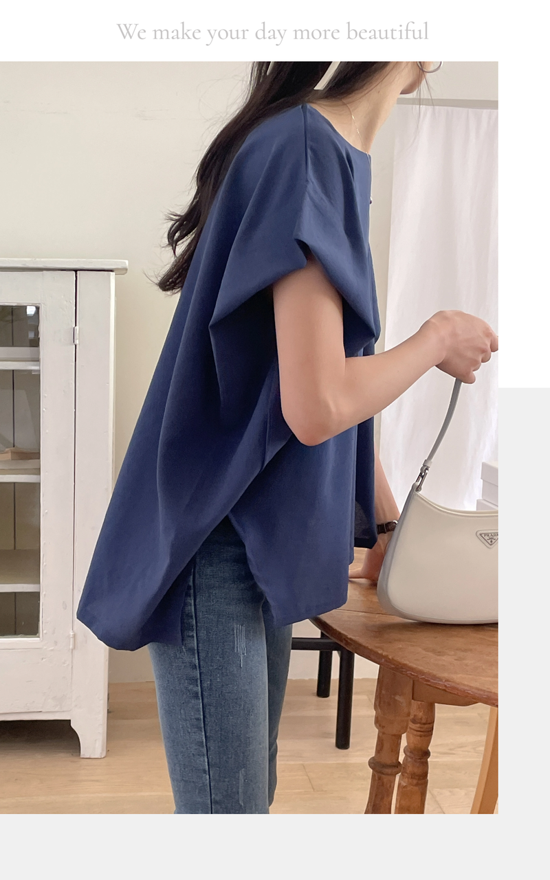 ELEGANT Relaxed Boxy Fit Women's Summer Blouse with Short Sleeve One-Shoulder Plain Dyed Polyester/Cotton Material Made in Korea