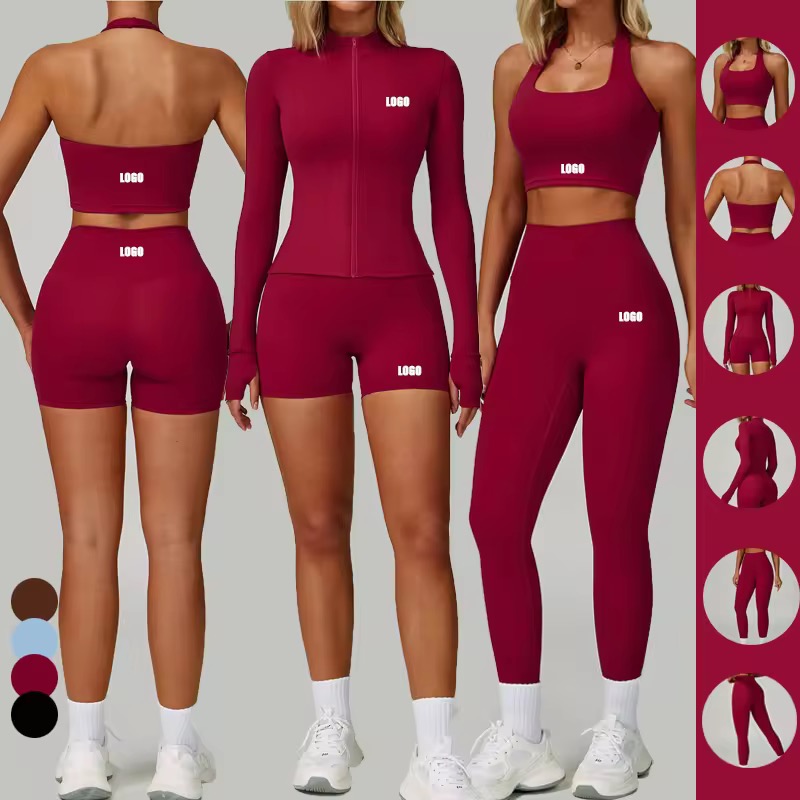 Custom LOGO 4 Pcs Sports Gym Clothes Women's Athletics Fitness Yoga Wear Workout Clothing Yoga Sets For Woman Gym Fitness Sets