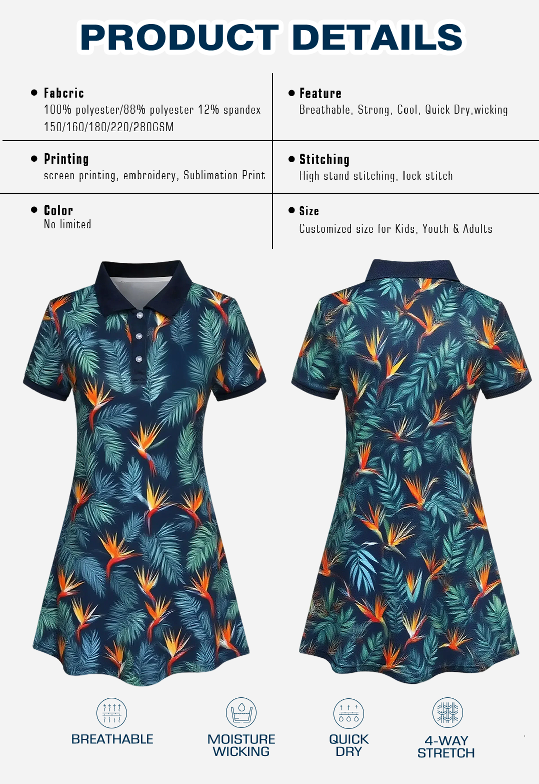 Floral Print Polo Causal Dress Sleeveless Sublimation New Pattern Women's Tennis Golf Dresses
