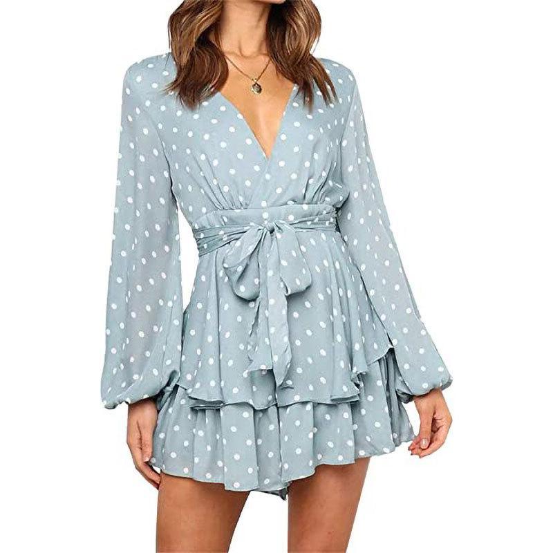 2021 Hot Style Women's Short Skirt Printed Long-sleeved Dress Women's Clothing