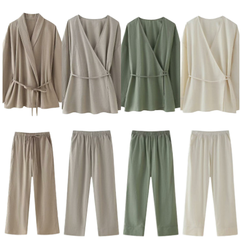 Women Cotton Linen Two Piece Sets Casual Solid Long Sleeve Shirt Trousers Suits Vintage Fashion Blouse Short Waterproof