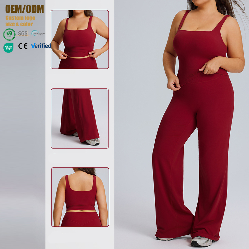 Plus Size Solid V Shape Straight Leggings Yoga Suit High Elastic Breathable Quick-drying Sportswear Women's Outdoor Running Sets