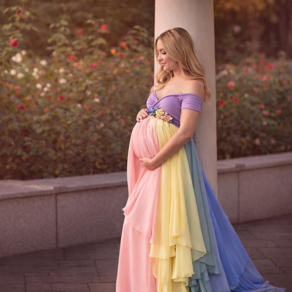 Georgette Rainbow Women's Adults Maternity Dress &amp; Gown for Photoshoot-Beautiful OEM Brand Made in India OEM Service