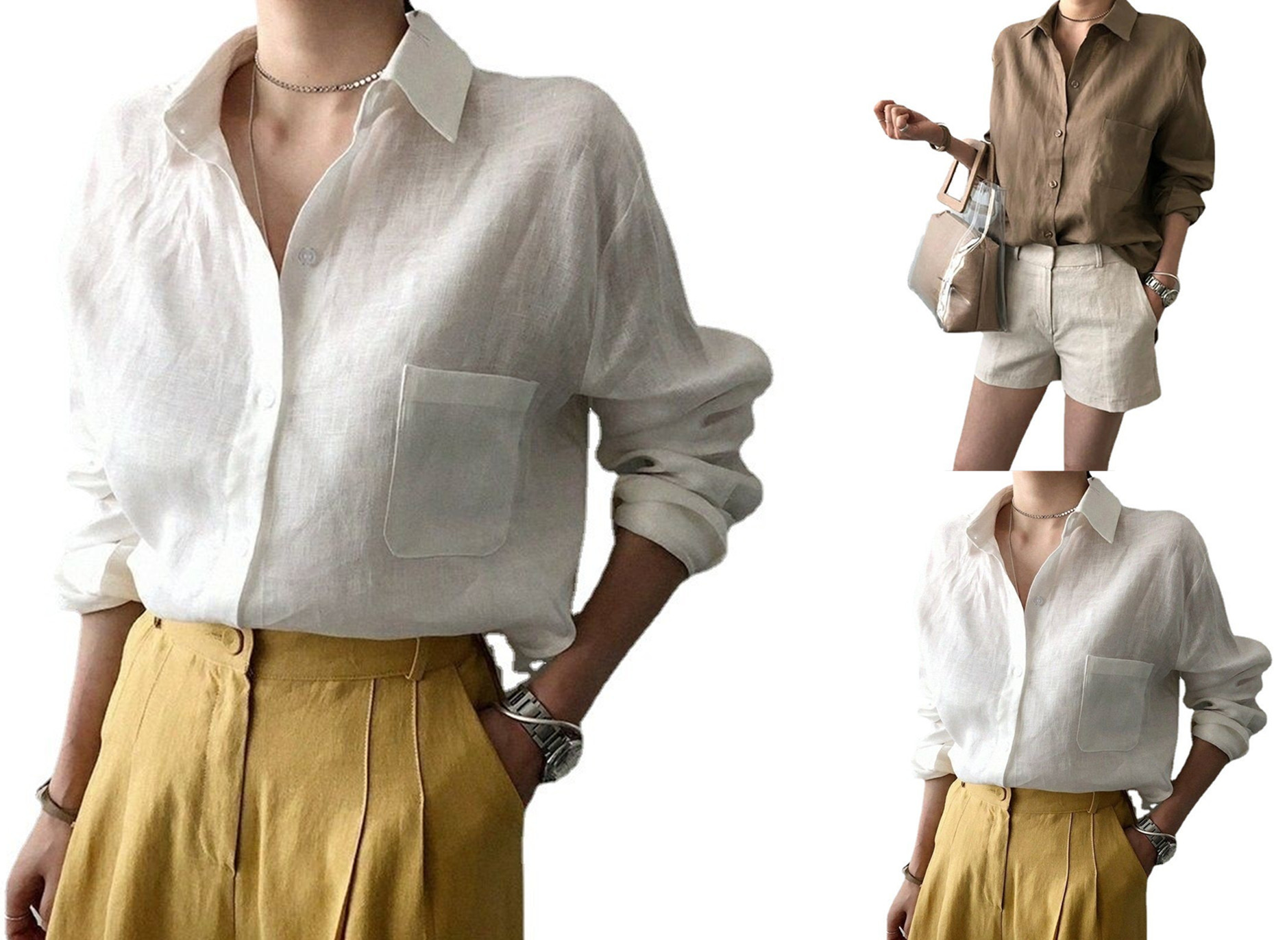 Wholesale White Shirts for Women Manufacturer Different Sizes T-Shirt Damen Linen Women's Blouses &amp; Shirts