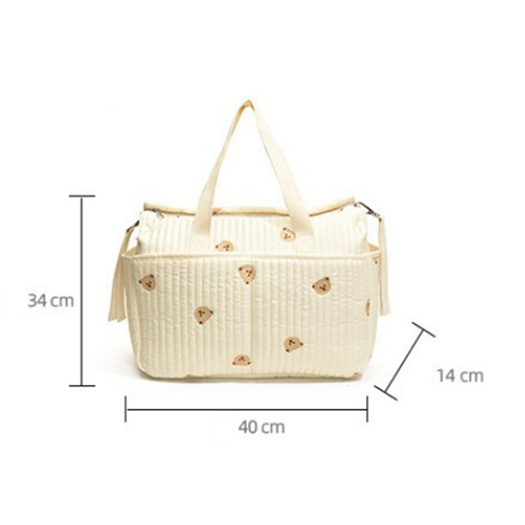 Competitive Price Large Quilted and Embroidered Peach Skin Polyester Stroller Bag Baby Diaper Bag Mummy Maternity Bag