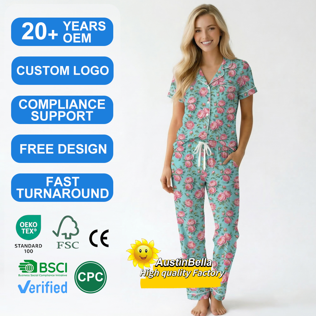 Manufacturer Custom High Quality Luxury Women's Pajamas Set Bamboo Satin Modal Silk tencel Summer Short Sleeve Pajamas Sleepwear