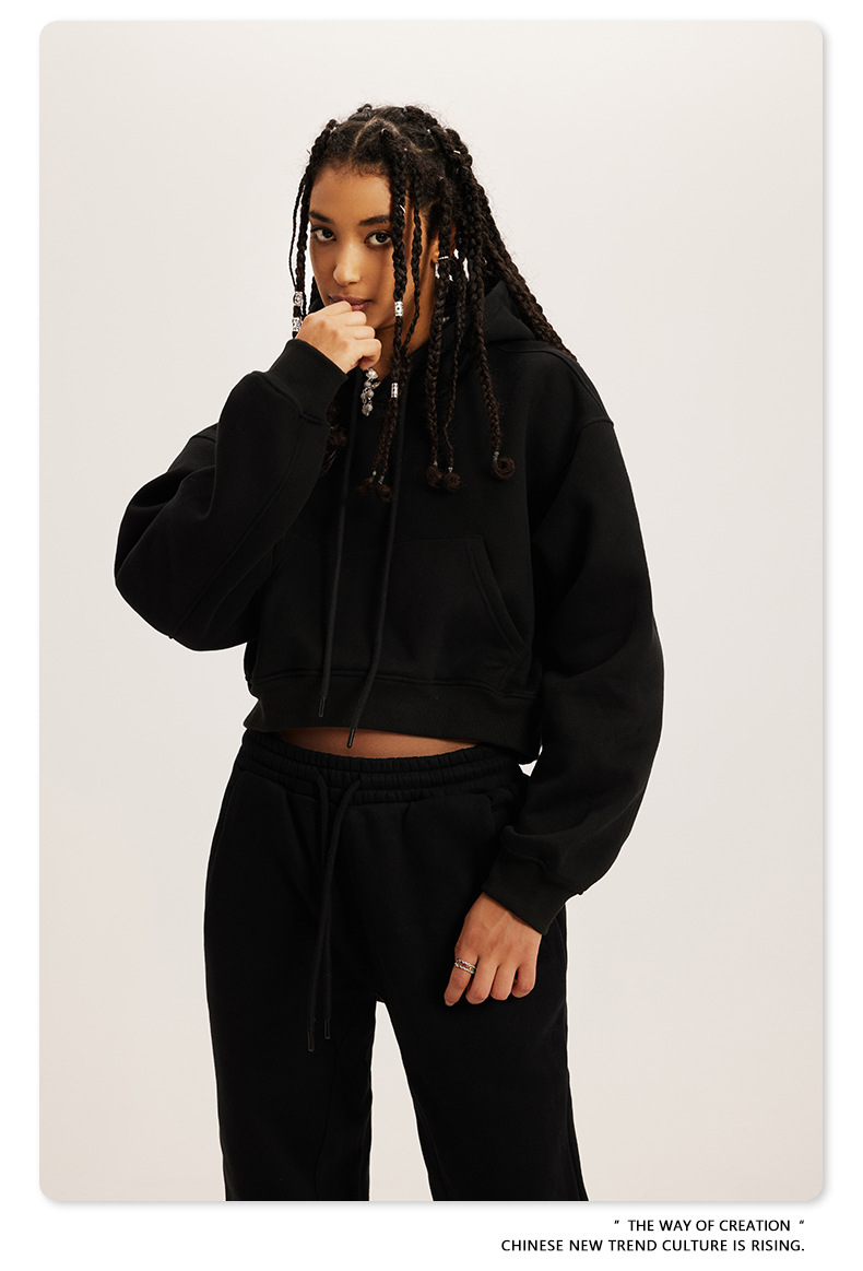 2025 Spring American Retro Hoodie Hoodie Hoodie Women's Plush Thickened Spicy Girl Short Top Women's Wear