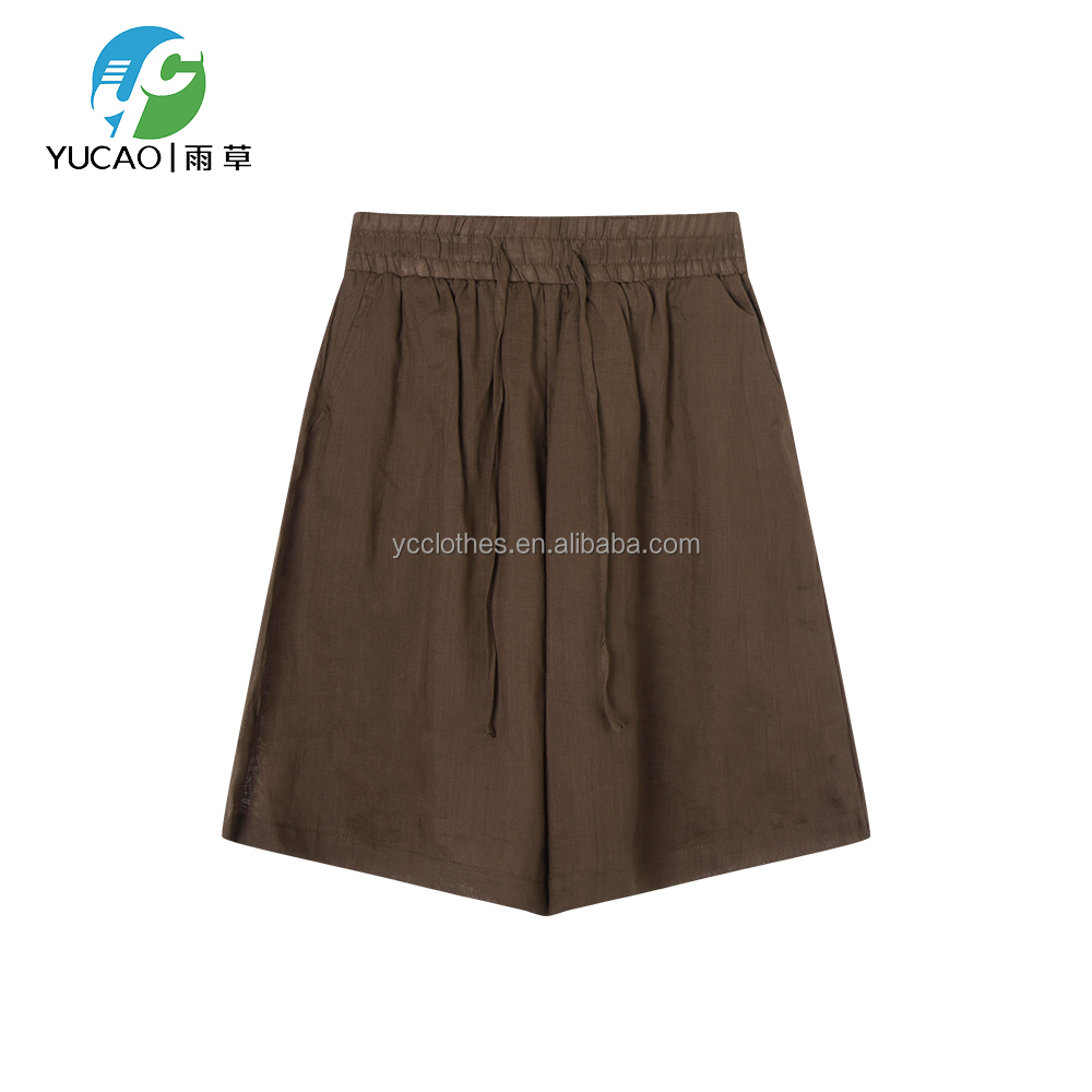 Wholesale Casual Women's 100% Linen Two-Piece Loungewear Set-Minimalist Floral Pattern Short Sleeve Top Shorts Quick Dry