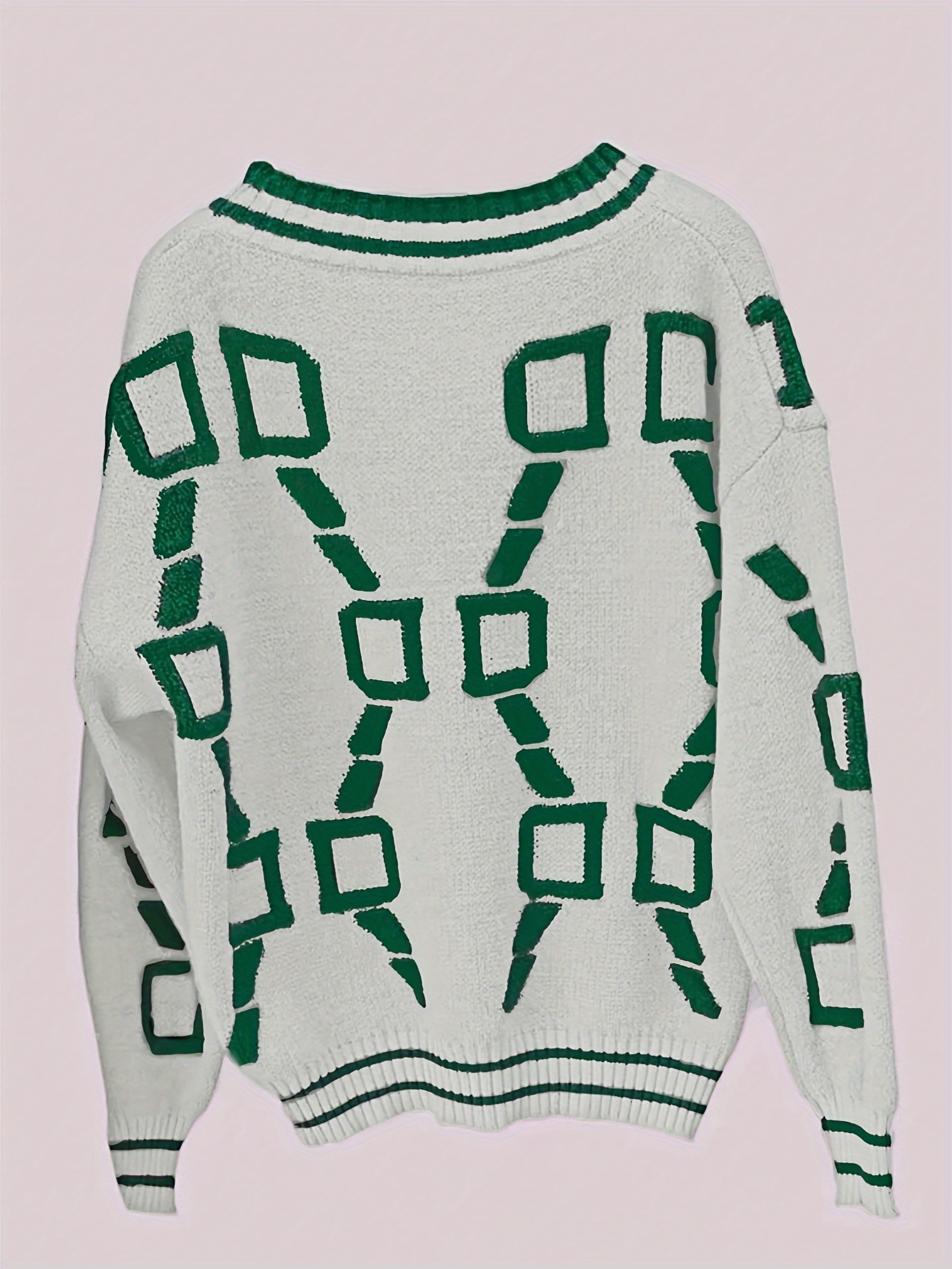 Women'S Autumn Winter V Neck Casual Cardigan Sweater Geometric Pattern Single Breasted Knitted Cardigan Female Sweater