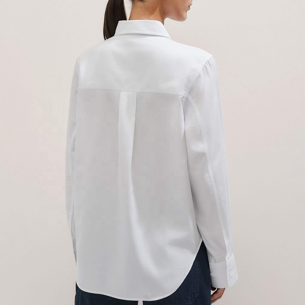 Manufacturer Oem Button up Front White Blouses Elegant Tops Women Relaxed Fit Long Sleeve Basic Cotton Shirts Blouse