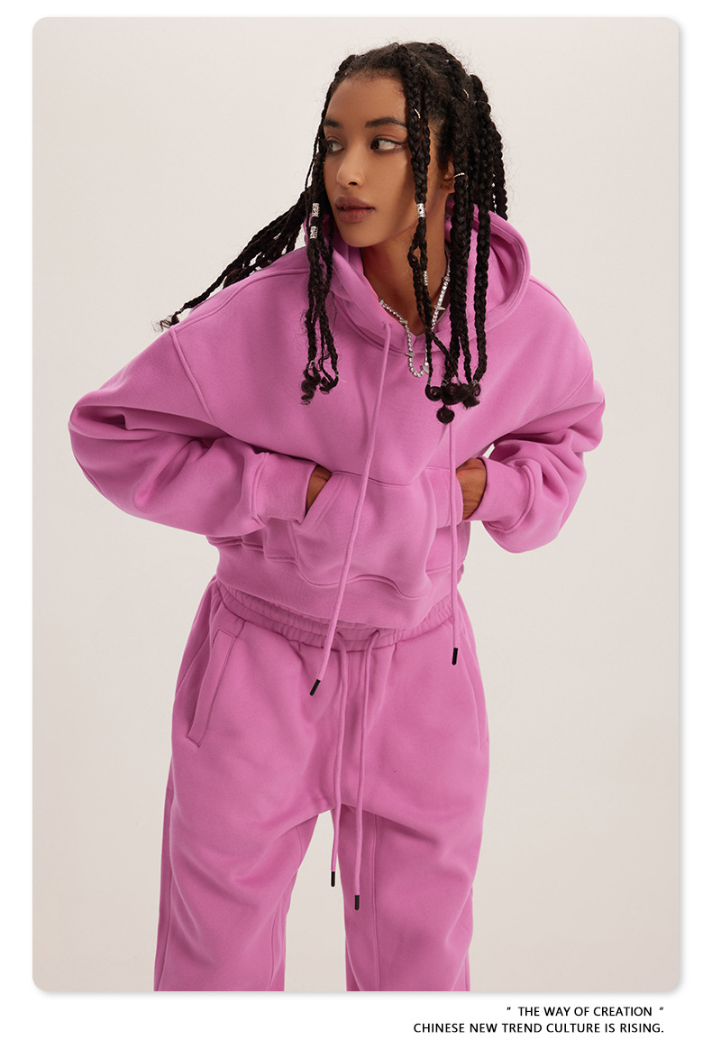 2025 Spring American Retro Hoodie Hoodie Hoodie Women's Plush Thickened Spicy Girl Short Top Women's Wear