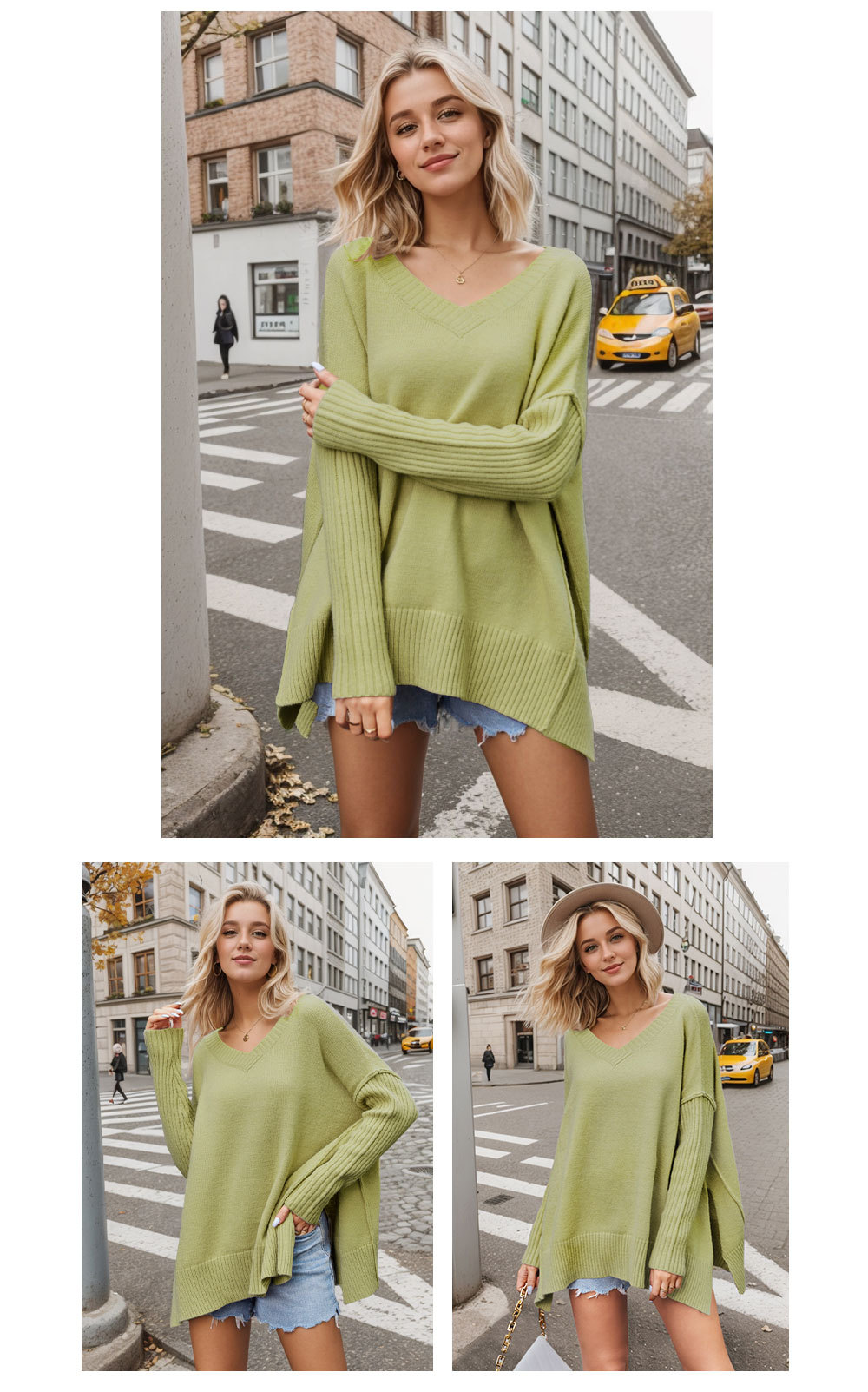 New Arrival Women's V-neck Big Size Fashion Knit Sweater Sexy Pullover Sweater