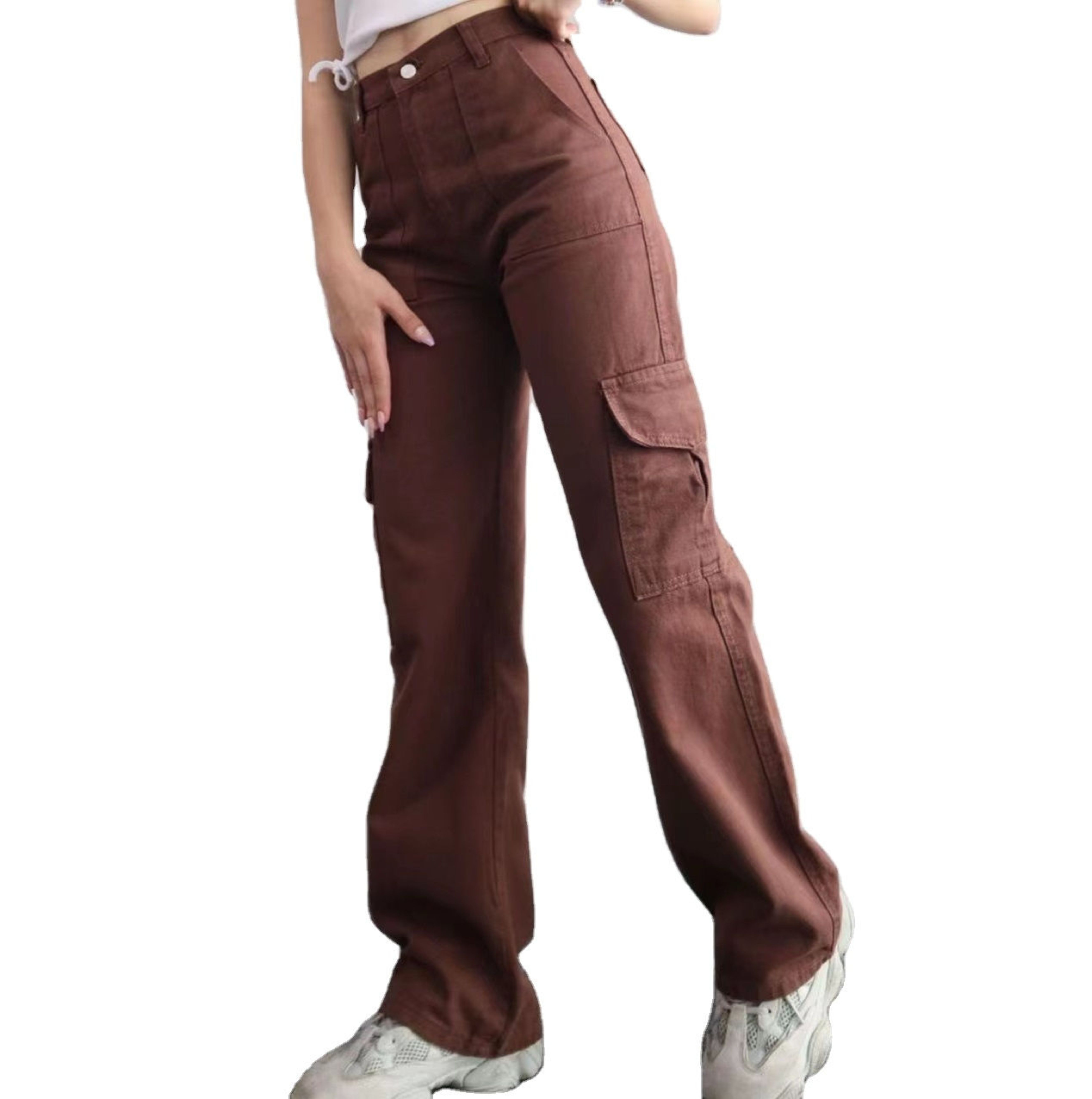 Mid-Waisted Plus Size Casual Cargo Pants for Women with Trendy Functional Design and Multiple Pockets