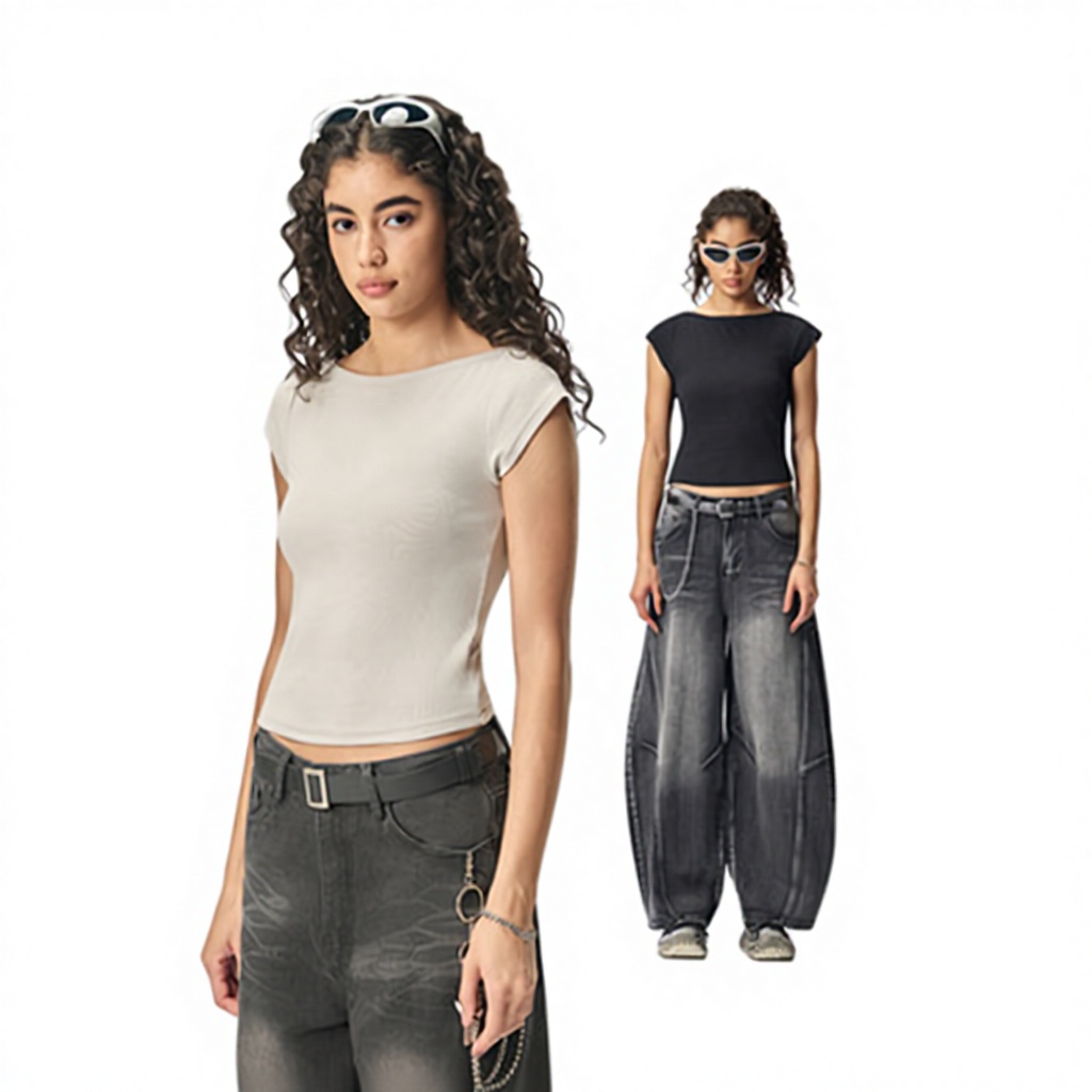 Fashion Solid Color Women's T-shirt Slim Fit Design Suitable for Casual Wear Short Solid Color Women's T-shirt
