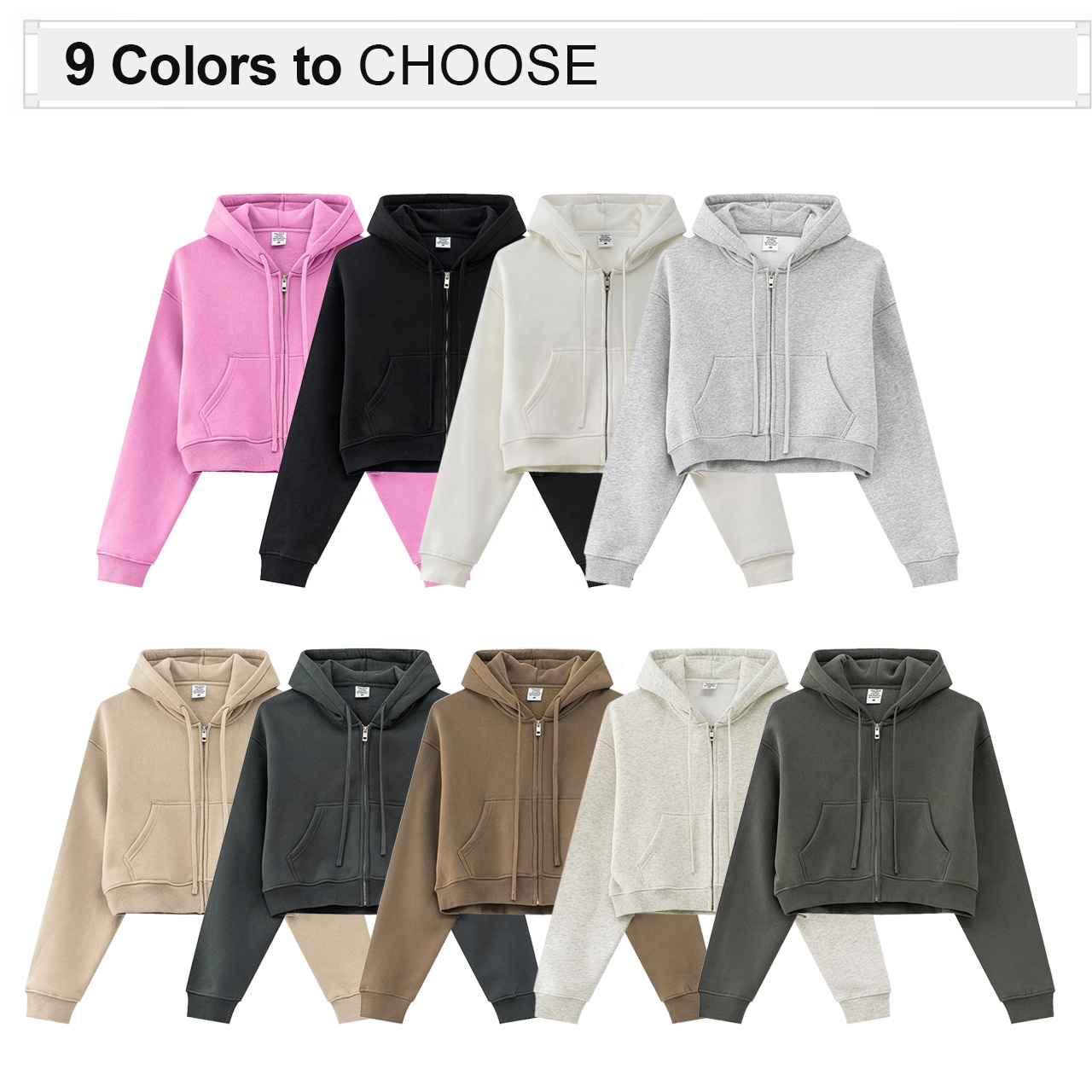 Custom logo Crop Tops Women Hoodie Screen Print Long Sleeve Blank Thick Crop Zip up Hoodie