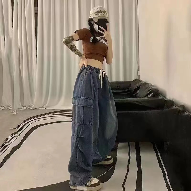 Custom OEM Manufacturer Vintage Pockets High Waist Streetwear Baggy Casual Ladies Long Parachute Cargo Pant for Women Trousers